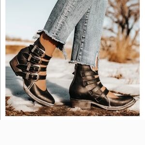 Freebird Black Multi-Buckle Ankle Boots